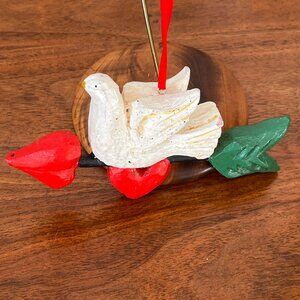 1992 House of Hatten White Dove Bird on Heart Arrow Christmas Ornament D. Calla